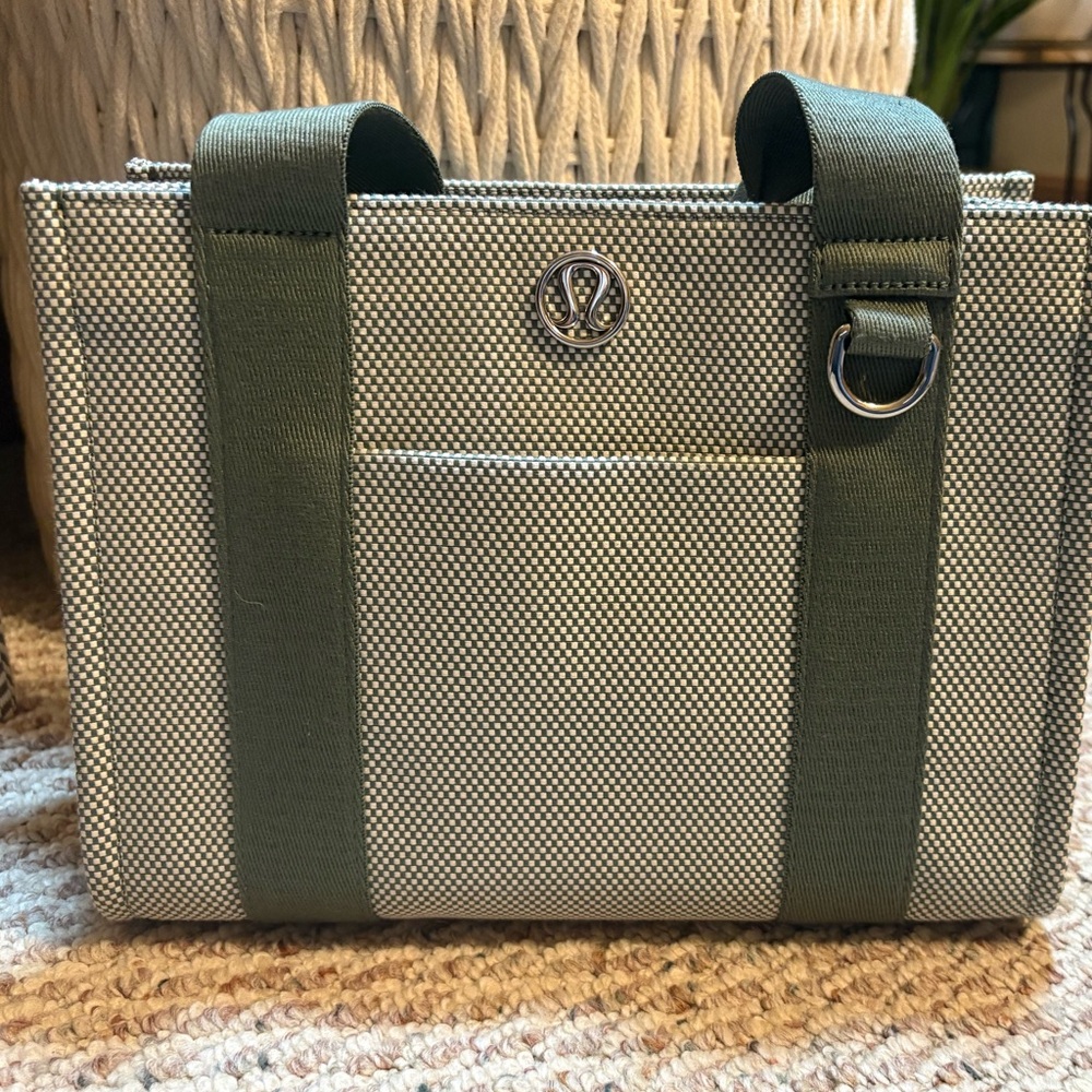 Lululemon Athletica Grey Eucalyptus and Light Ivory Canvas Mini Tote